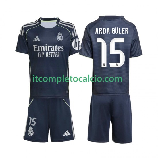 Maglia Real Madrid Arda Guler 15 Divisa Away 2025-2026 Manica Corta ,Bambino