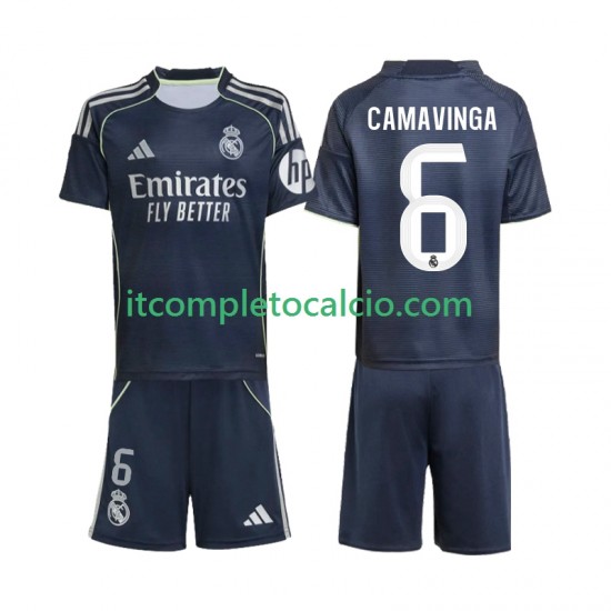 Maglia Real Madrid Camavinga 6 Divisa Away 2025-2026 Manica Corta ,Bambino