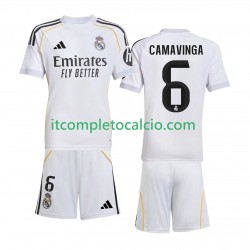 Maglia Real Madrid Camavinga 6 Divisa Home 2025-2026 Manica Corta ,Bambino