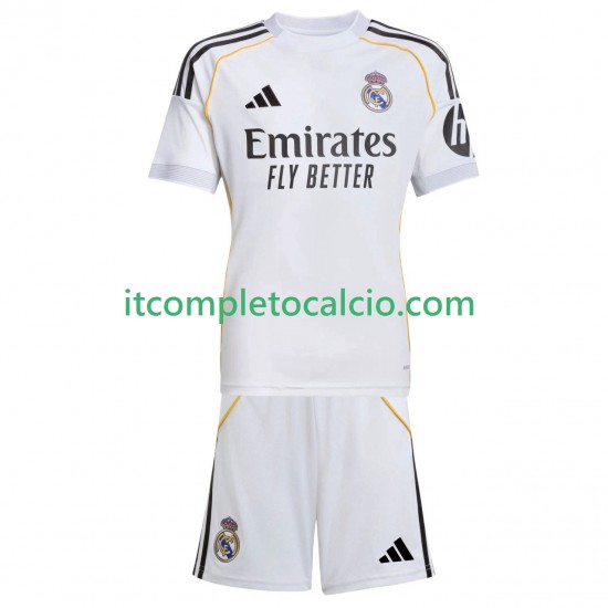 Maglia Real Madrid Divisa Home 2025-2026 Manica Corta ,Bambino