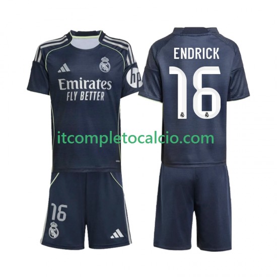 Maglia Real Madrid Endrick 16 Divisa Away 2025-2026 Manica Corta ,Bambino