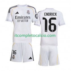 Maglia Real Madrid Endrick 16 Divisa Home 2025-2026 Manica Corta ,Bambino