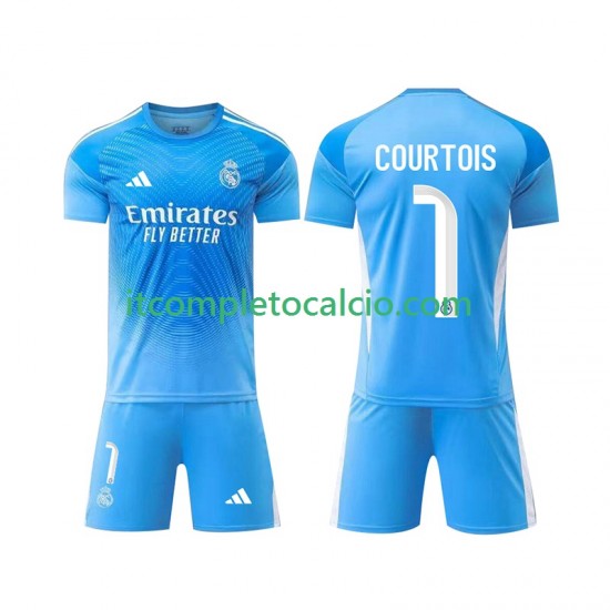 Maglia Real Madrid Thibaut Courtois 1 Portiere Divisa Home 2025-2026 Manica Corta ,Bambino