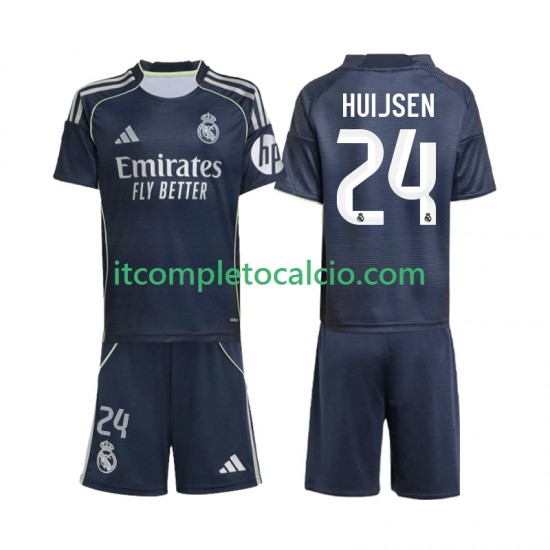 Maglia Real Madrid Huijsen 24 Divisa Away 2025-2026 Manica Corta ,Bambino