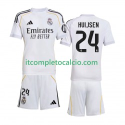 Maglia Real Madrid Huijsen 24 Divisa Home 2025-2026 Manica Corta ,Bambino
