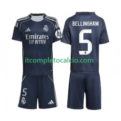 Maglia Real Madrid Jude Bellingham 5 Divisa Away 2025-2026 Manica Corta ,Bambino