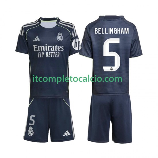 Maglia Real Madrid Jude Bellingham 5 Divisa Away 2025-2026 Manica Corta ,Bambino