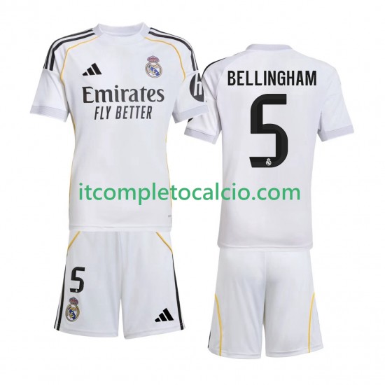 Maglia Real Madrid Jude Bellingham 5 Divisa Home 2025-2026 Manica Corta ,Bambino