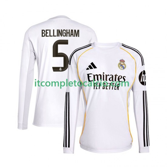 Maglia Real Madrid Jude Bellingham 5 Divisa Home 2025-2026 Manica Lunga ,Uomo