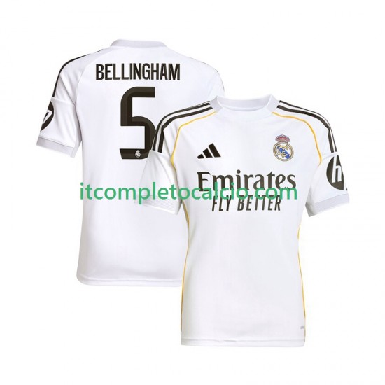 Maglia Real Madrid Jude Bellingham 5 Divisa Home 2025-2026 Manica Corta ,Uomo