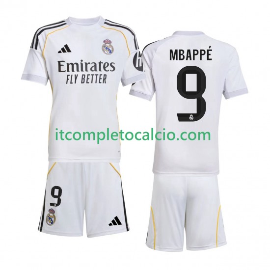 Maglia Real Madrid Mbappé Kylian 9 Divisa Home 2025-2026 Manica Corta ,Bambino