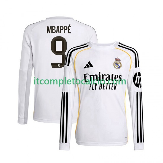 Maglia Real Madrid Mbappé Kylian 9 Divisa Home 2025-2026 Manica Lunga ,Uomo