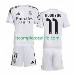 Maglia Real Madrid Rodrygo 11 Divisa Home 2025-2026 Manica Corta ,Bambino