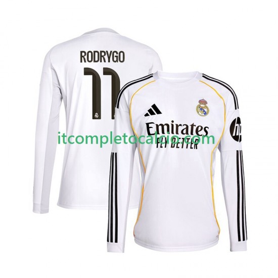 Maglia Real Madrid Rodrygo 11 Divisa Home 2025-2026 Manica Lunga ,Uomo