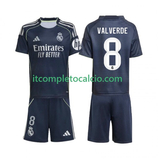 Maglia Real Madrid Valverde 8 Divisa Away 2025-2026 Manica Corta ,Bambino