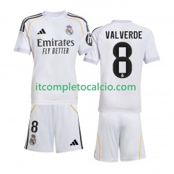 Maglia Real Madrid Valverde 8 Divisa Home 2025-2026 Manica Corta ,Bambino