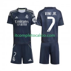 Maglia Real Madrid Vinicius Junior 7 Divisa Away 2025-2026 Manica Corta ,Bambino