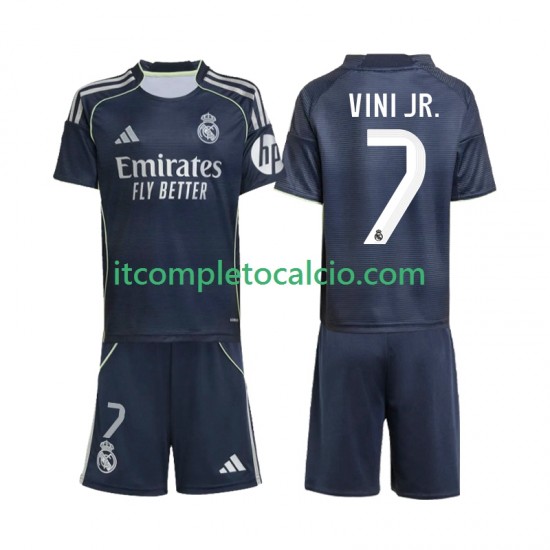 Maglia Real Madrid Vinicius Junior 7 Divisa Away 2025-2026 Manica Corta ,Bambino