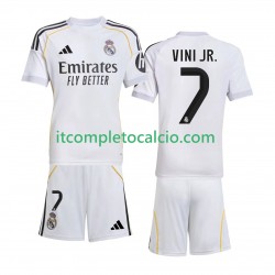Maglia Real Madrid Vinicius Junior 7 Divisa Home 2025-2026 Manica Corta ,Bambino