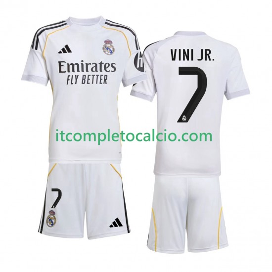 Maglia Real Madrid Vinicius Junior 7 Divisa Home 2025-2026 Manica Corta ,Bambino