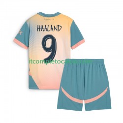 Maglia Manchester City Haaland 9 Quarto Divisa 2024-2025 Manica Corta ,Bambino