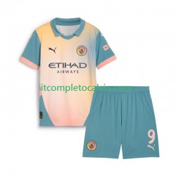 Maglia Manchester City Haaland 9 Quarto Divisa 2024-2025 Manica Corta ,Bambino