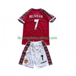 Maglia Manchester United Beckham 7 Retro Divisa Home 1998 1999 Manica Corta ,Bambino