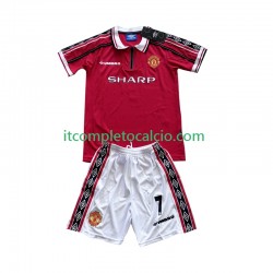 Maglia Manchester United Beckham 7 Retro Divisa Home 1998 1999 Manica Corta ,Bambino