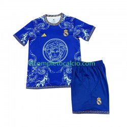 Maglia Real Madrid Versace Edition Divisa Home 2024-2025 Blu Manica Corta ,Bambino
