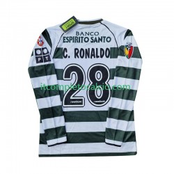 Maglia Sporting CP Cristiano Ronaldo 28 2001 2003 Retro Divisa Home Manica Lunga ,Uomo