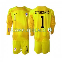 Maglia Croazia Dominik Livakovic 1 Portiere Divisa Home Mondiali 2022 Manica Lunga ,Bambino