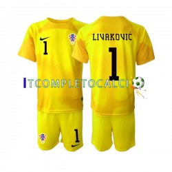 Maglia Croazia Dominik Livakovic 1 Portiere Divisa Home Mondiali 2022 Manica Corta ,Bambino