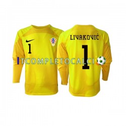Maglia Croazia Dominik Livakovic 1 Portiere Divisa Home Mondiali 2022 Manica Lunga ,Uomo