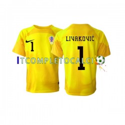 Maglia Croazia Dominik Livakovic 1 Portiere Divisa Home Mondiali 2022 Manica Corta ,Uomo