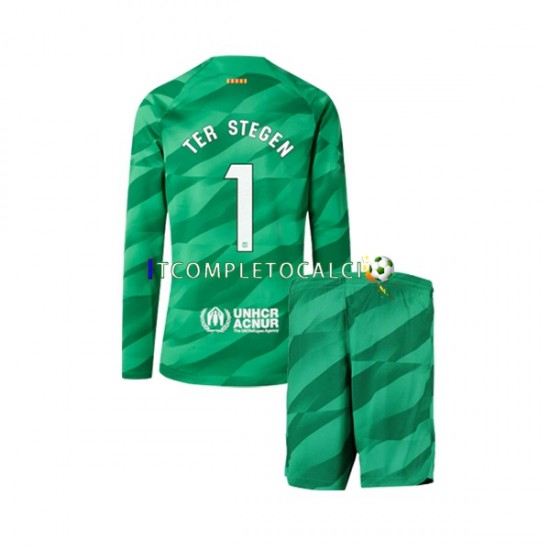 Maglia FC Barcelona Ter Stegen 1 Portiere Divisa Home 2023-2024 Manica Lunga ,Bambino