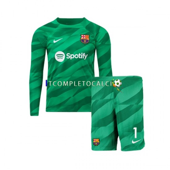 Maglia FC Barcelona Ter Stegen 1 Portiere Divisa Home 2023-2024 Manica Lunga ,Bambino