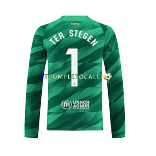 Maglia FC Barcelona Ter Stegen 1 Portiere Divisa Home 2023-2024 Manica Lunga ,Uomo