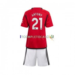 Maglia Manchester United Antony Matheus 21 Divisa Home 2023-2024 Manica Corta ,Bambino