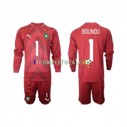 Maglia Marocco Yassine Bounou 1 Portiere Divisa Home 2022 Manica Lunga ,Bambino