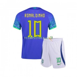 Maglia Brasile Ronaldinho 10 Divisa Away Mondiali 2022 Manica Corta ,Bambino