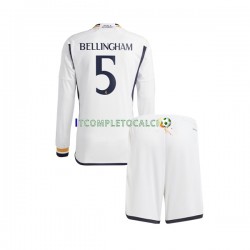 Maglia Real Madrid Jude Bellingham 5 Divisa Home 2023-2024 Manica Lunga ,Bambino