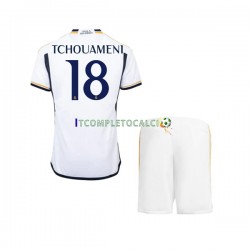 Maglia Real Madrid TCHOUAMENI 18 Divisa Home 2023-2024 Manica Corta ,Bambino