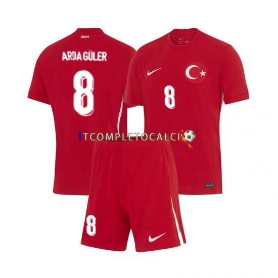 Maglia Turchia Arda Guler 8 Divisa Away Euro 2024 Manica Corta ,Bambino