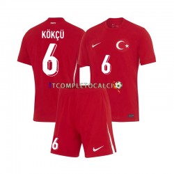 Maglia Turchia Orkun Kokcu 6 Divisa Away Euro 2024 Manica Corta ,Bambino