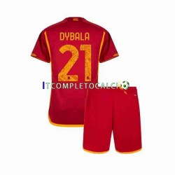 Maglia AS Roma Paulo Dybala 21 Divisa Home 2023-2024 Manica Corta ,Bambino