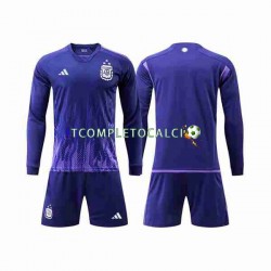 Maglia Argentina 3 Stars Divisa Away Mondiali 2022 Manica Lunga ,Bambino