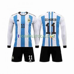 Maglia Argentina 3 Stars Di Maria 11 Divisa Home Mondiali 2022 Manica Lunga ,Bambino