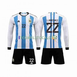 Maglia Argentina 3 Stars Lautaro Martinez 22 Divisa Home Mondiali 2022 Manica Lunga ,Bambino