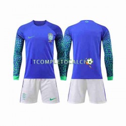 Maglia Brasile Divisa Away Mondiali 2022 Manica Lunga ,Bambino