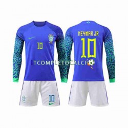 Maglia Brasile Neymar Jr 10 Divisa Away Mondiali 2022 Manica Lunga ,Bambino